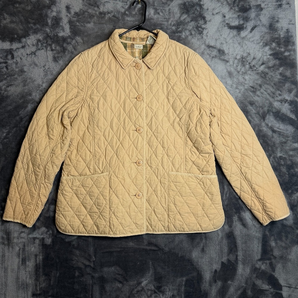 L.L. Bean Womens Quilted Fireside Long Sleeve Button Up Plaid Lined Size Large
